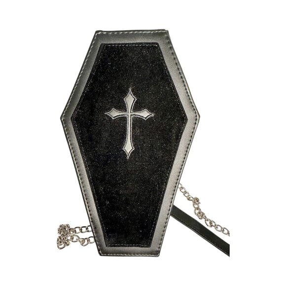Small Coffin purse with silver tone chain Halloween, Witches, Goth - Picture 1 of 7